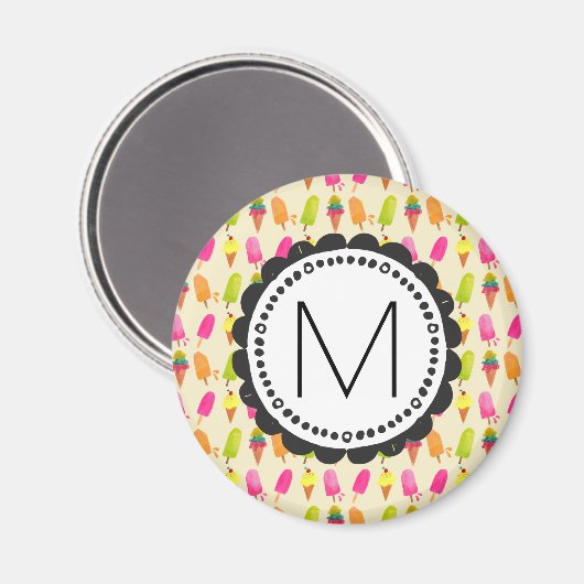 Popsicles en Ice Cream gepersonaliseerd monogram Magneet (Voorkant / Achterkant)