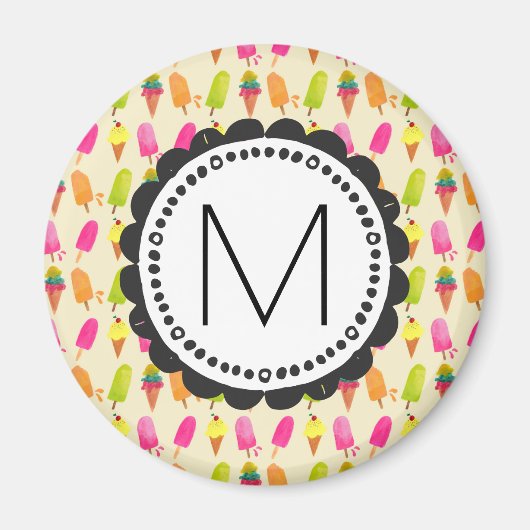 Popsicles en Ice Cream gepersonaliseerd monogram Magneet (Voorkant)