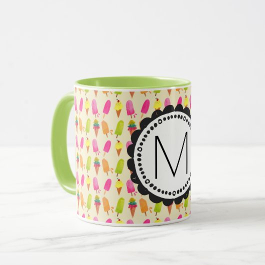 Popsicles en Ice Cream gepersonaliseerd monogram Mok (Voorkant links)