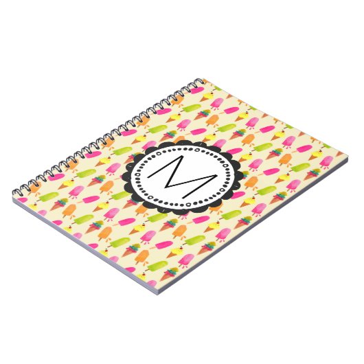 Popsicles en Ice Cream gepersonaliseerd monogram Notitieboek (Linkerzijde)