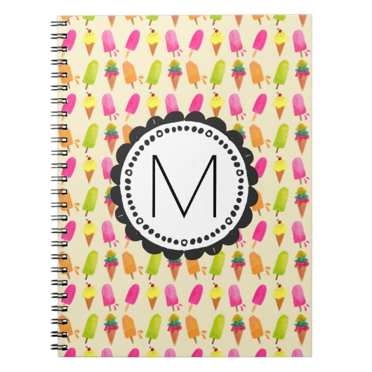 Popsicles en Ice Cream gepersonaliseerd monogram Notitieboek (Voorkant)