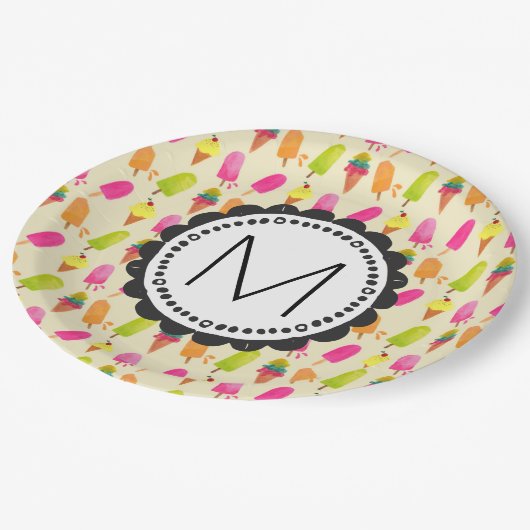 Popsicles en Ice Cream gepersonaliseerd monogram Papieren Bordje (Gekanteld)