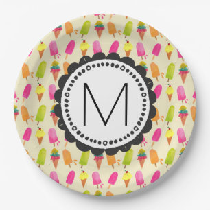 Popsicles en Ice Cream gepersonaliseerd monogram Papieren Bordje