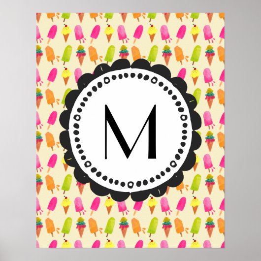 Popsicles en Ice Cream gepersonaliseerd monogram Poster (Voorkant)