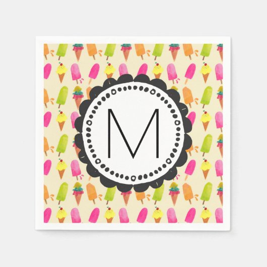 Popsicles en Ice Cream gepersonaliseerd monogram Servetten (Voorkant)