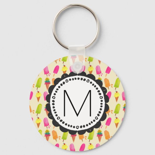 Popsicles en Ice Cream gepersonaliseerd monogram Sleutelhanger (Voorkant)