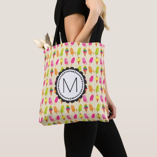 Popsicles en Ice Cream gepersonaliseerd monogram Tote Bag (Dichtbij)