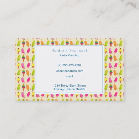 Popsicles en Ice Cream gepersonaliseerd monogram Visitekaartje (Achterkant)