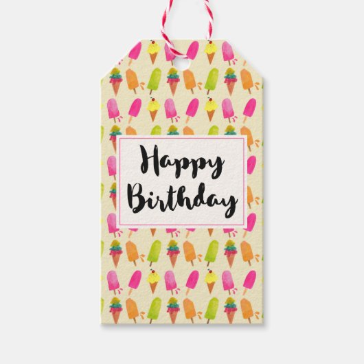 Popsicles en Ice Cream Summer Pattern Birthday Cadeaulabel (Voorkant)