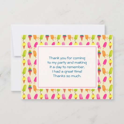 Popsicles en Ice Cream Zomerpatroon Dank u Bedankkaart (Achterkant)
