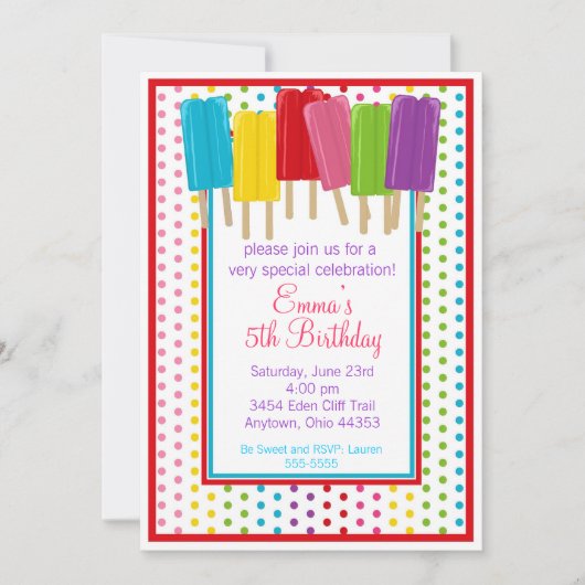 Popsicles en Polka Dots Birthday Invitations Kaart (Voorkant)