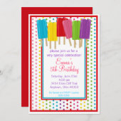 Popsicles en Polka Dots Birthday Invitations Kaart (Voorkant / Achterkant)
