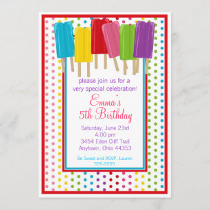Popsicles en Polka Dots Birthday Invitations Kaart