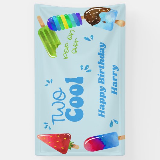 Popsidepartij Twee Koelboys 2e verjaardag Spandoek (Verticaal)