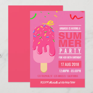 Popsikel Summer Girl Birthday-uitnodiging Kaart