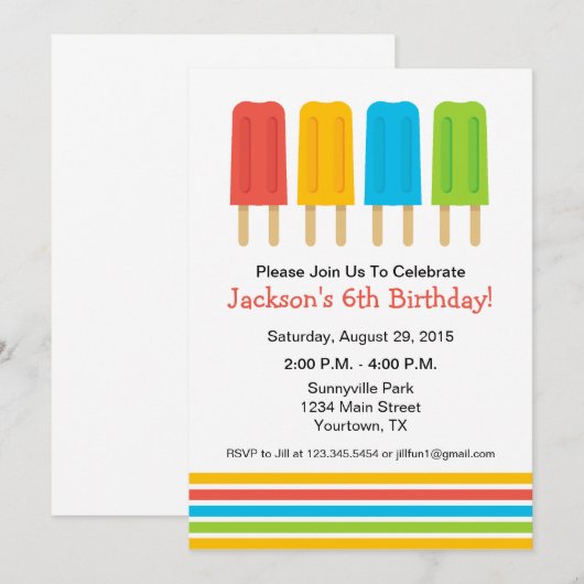 Popsile Birthday Party Invitation Kaart (Voorkant / Achterkant)