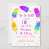 Popsile Rainbow Pink Girl Birthday Invitation Kaart (Voorkant)
