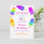 Popsile Rainbow Pink Girl Birthday Invitation Kaart (Staand voorkant)