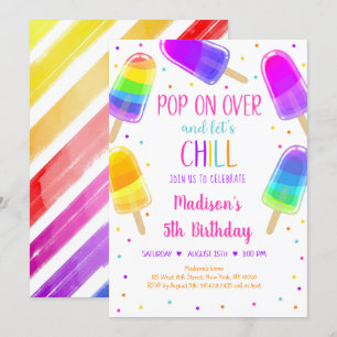Popsile Rainbow Pink Girl Birthday Invitation Kaart