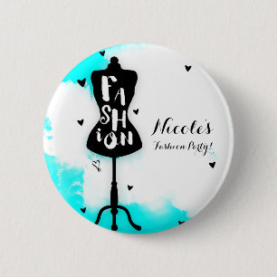 Popstandaard FASHION Aqua & Wit met Harten Ronde Button 5,7 Cm