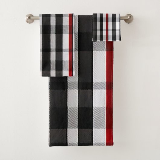 Populair Abstract Rood Zwart Plaid Collectie Bad Handdoek (Insitu)