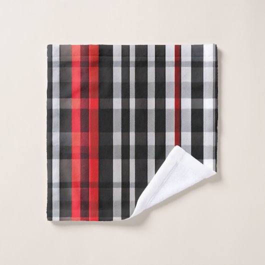 Populair Abstract Rood Zwart Plaid Collectie Bad Handdoek (Wasdoekje)