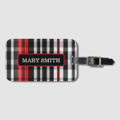 Populair Abstract Rood Zwart Plaid Collectie Bagagelabel (Voorkant (horizontaal))