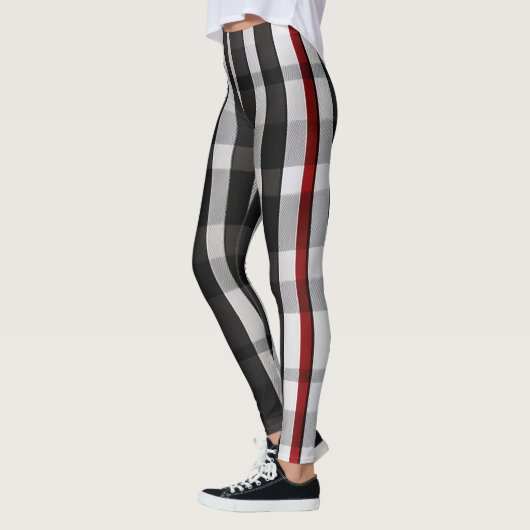 Populair Abstract Rood Zwart Plaid Collectie Leggings (Links)