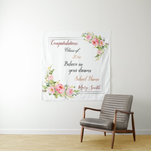 Populair Bloem Motief Aanpasbare Zilver Wandkleed (In situ)