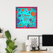 Populair Bloemen Blauwgroen Droom Grote Inspireren Poster (Thuiskantoor)