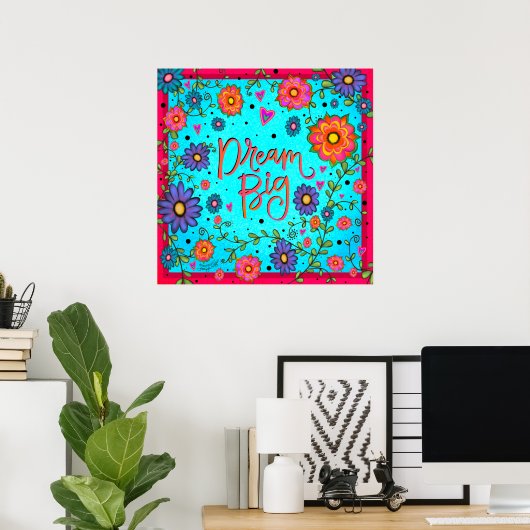 Populair Bloemen Blauwgroen Droom Grote Inspireren Poster (Thuiskantoor)