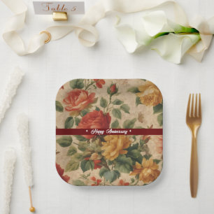 Populair Bloemen Waterverf Collectie Papieren Bordje