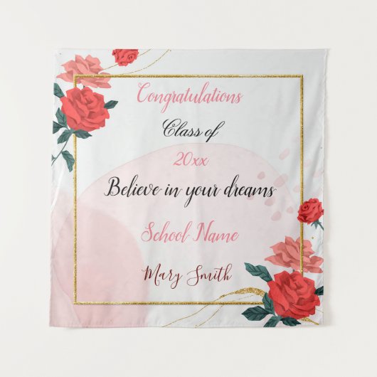 Populair Bloemstuk Aangepaste Rode Roos Wandkleed (Voorkant)