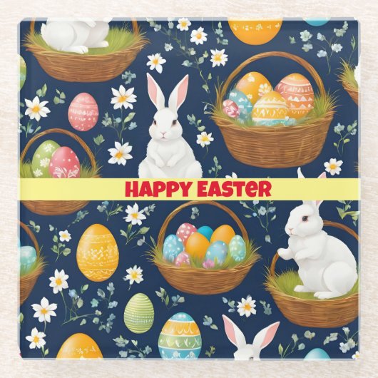 Populair Bunny Happy Easter Collectie Glazen Onderzetter (Voorkant)