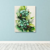 populair groen blad floral canvas afdruk (Insitu (Houten vloer))