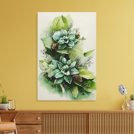populair groen blad floral canvas afdruk (Insitu (Woonkamer))