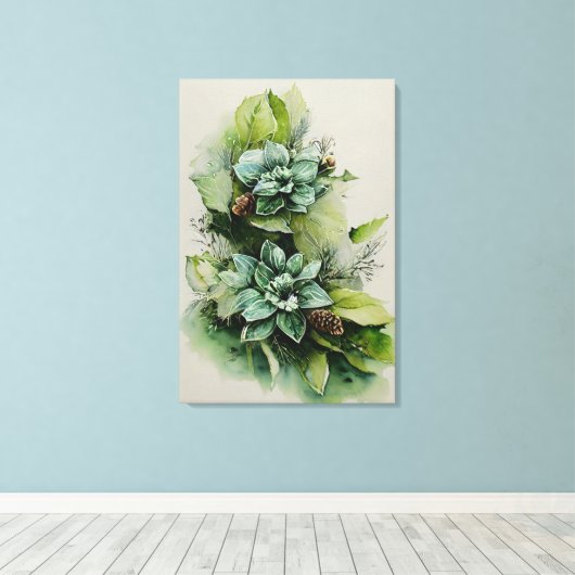 populair groen blad floral canvas afdruk (Insitu (Houten vloer))