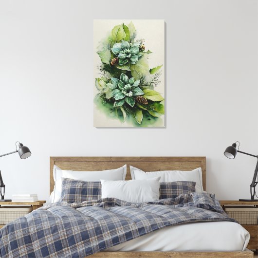 populair groen blad floral canvas afdruk (Insitu (Slaapkamer))