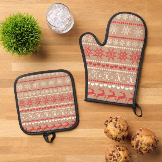 Populair kerstpatroon ovenwant & pannenlap set (Top down)