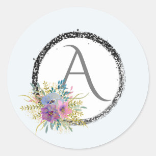 *~* Populair Meisje Bloemen Glitter Initiaal Monog Ronde Sticker