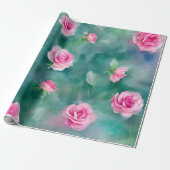 Populair mooi Waterverf roze rozen Collectie Cadeaupapier (Uitgerold)
