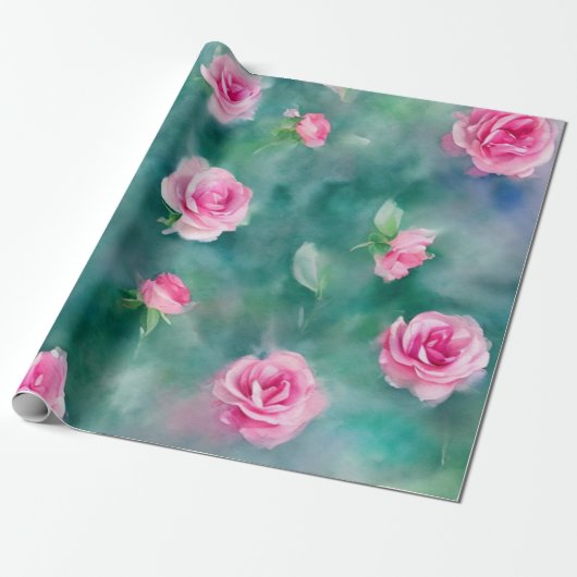 Populair mooi Waterverf roze rozen Collectie Cadeaupapier (Uitgerold)