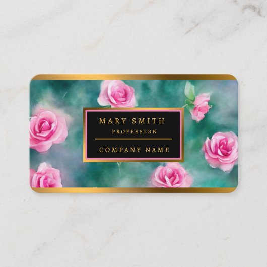 Populair mooi Waterverf roze rozen Collectie Visitekaartje (Voorkant)