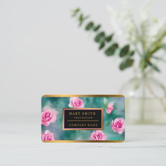 Populair mooi Waterverf roze rozen Collectie Visitekaartje (Staand voorkant)