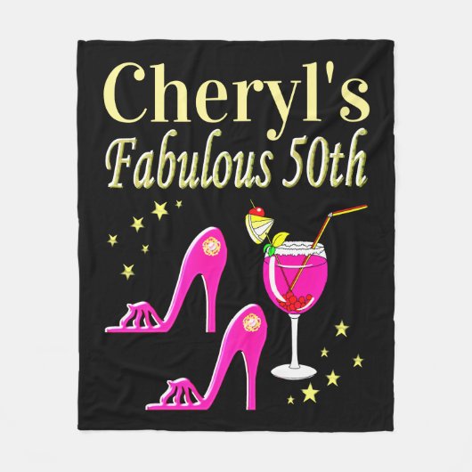 POPULAIR ROZE 50E VERJAARDAG DIVA DESIGN FLEECE DEKEN (Voorkant)