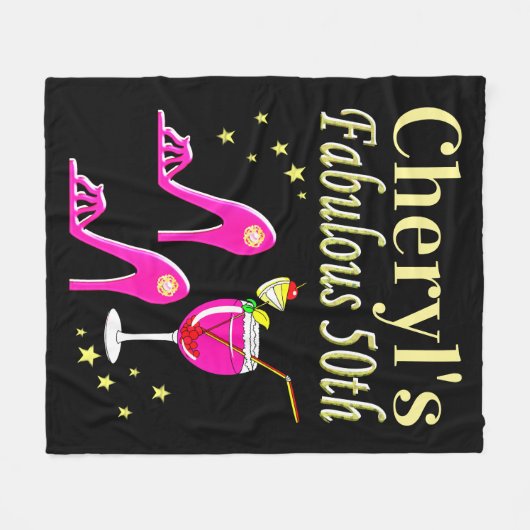 POPULAIR ROZE 50E VERJAARDAG DIVA DESIGN FLEECE DEKEN (Voorkant (Horizontaal))