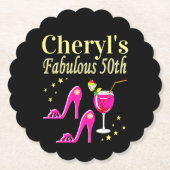 POPULAIR ROZE 50E VERJAARDAG DIVA DESIGN KARTONNEN ONDERZETTERS (Voorkant)