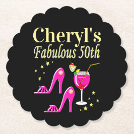 POPULAIR ROZE 50E VERJAARDAG DIVA DESIGN KARTONNEN ONDERZETTERS