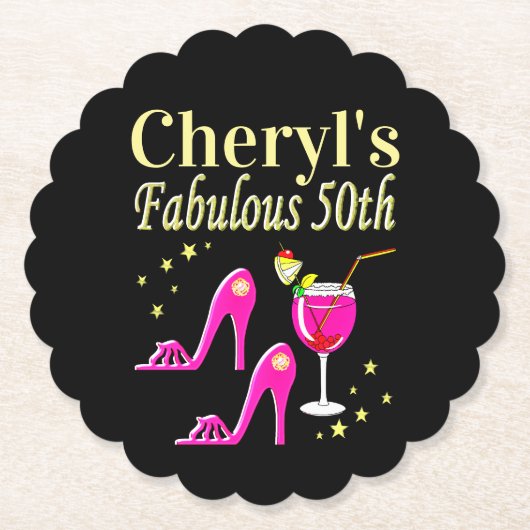 POPULAIR ROZE 50E VERJAARDAG DIVA DESIGN KARTONNEN ONDERZETTERS (Voorkant)