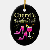 POPULAIR ROZE 50E VERJAARDAG DIVA DESIGN KERAMISCH ORNAMENT (Voorkant)